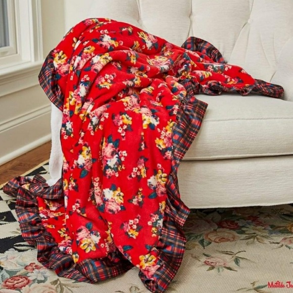 Matilda Jane Red Floral Blanket with Plaid Edging - Picture 2 of 4